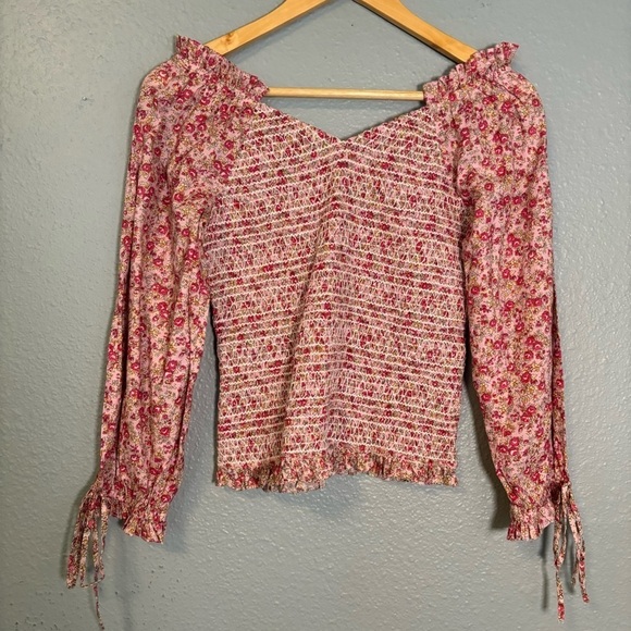 Anthropologie Ranna Gill Floral Pink Smocked Long Sleeve Blouse Size XS Feminine - Picture 8 of 12